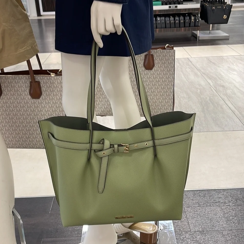 MICHAEL KORS Emilia Large Pebbled Leather Tote Bag Light Sage COLOR - Picture 11 of 16